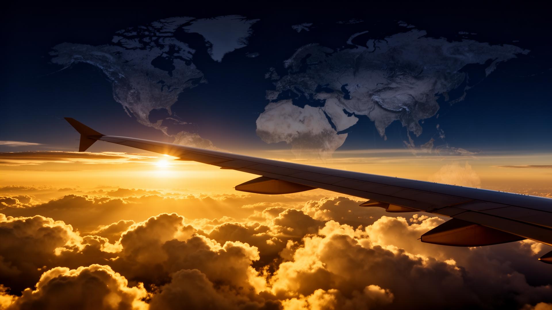 Aerial sunset above the clouds